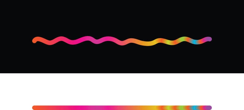 abstract gradient wavy line and straight line divider set, featuring vibrant pink-to-yellow colour transitions on split black and white backgrounds