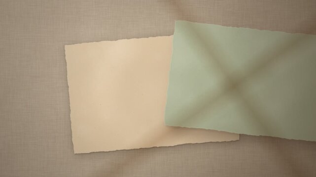Handmade Deckled Edge Paper Sheets Stacking on Linen Flat Lay Reveal