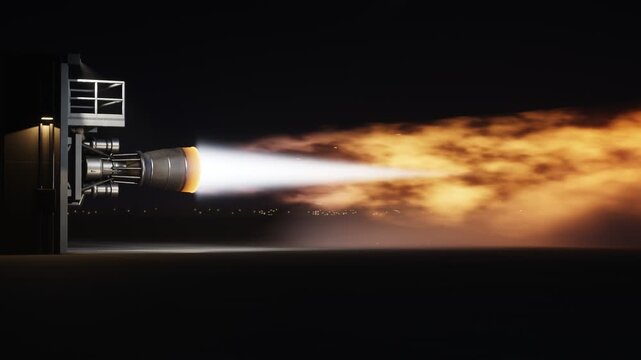 Rocket Engine Static Test Fire at Night Full Thrust Seamless Loop