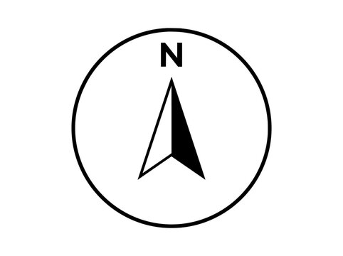 North arrow symbol for architectural site plans, minimalist compass point icon with N letter, technical navigation vector for maps and blueprints