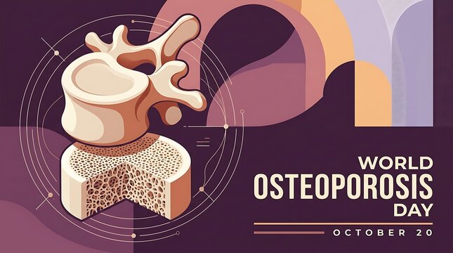 World Osteoporosis Day Awareness Illustration. Spinal vertebrae and porous bone cross-section concept. Medical awareness poster design for October 20.