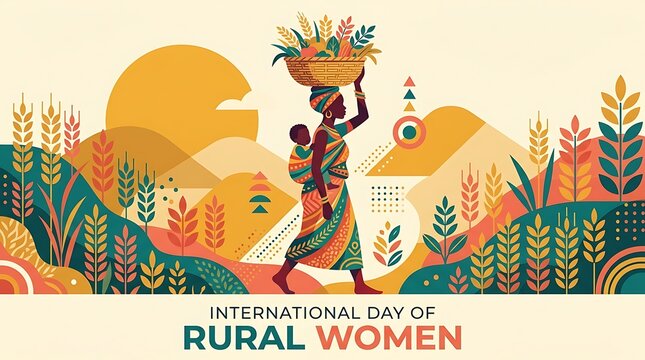 International Day of Rural Women Illustration, African cultural heritage vector, harvest harvest crops and famine relief