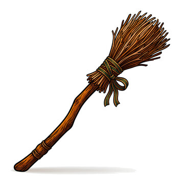 Magical witch broomstick vector art