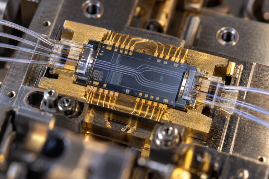 photonic device mounted on precision laboratory testing equipment