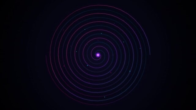 Cosmic Spiral Galaxy Orbit with Neon Glowing Line Particles Revolving Around a Bright Star Core in Deep Dark Space