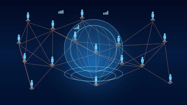 Global network connection nodes glowing blue with connecting lines representing worldwide digital communication systems and data exchange