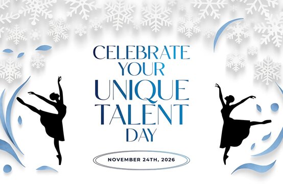 Two graceful ballerinas dancing amidst delicate winter snowflakes on a white background design with ballerina snowflake performance celebration movement creative aesthetic seasonal