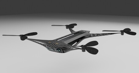 Futuristic drone with intricate design showcasing four propellers and © ridho