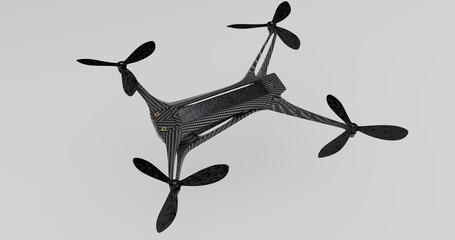 Modern quadcopter drone with four propellers flying midair for aerial © ridho
