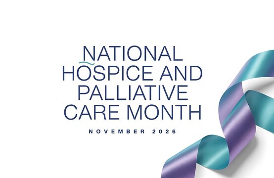 Elegant gradient ribbon signifying national hospice and palliative care month with awareness end of life medical service healthcare compassion wellness counseling management advocacy