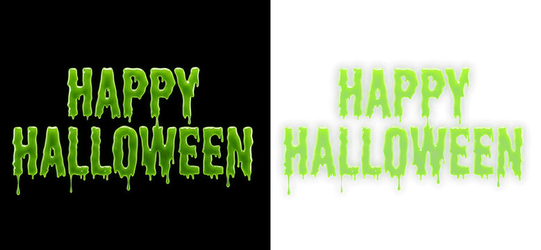 Happy halloween slime text on black and transparent backgrounds