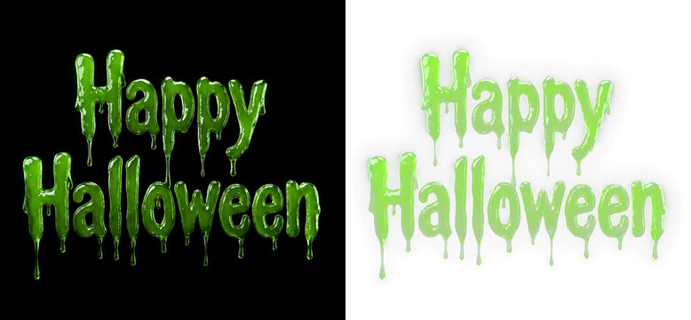 Happy halloween green slime text isolated on transparent background