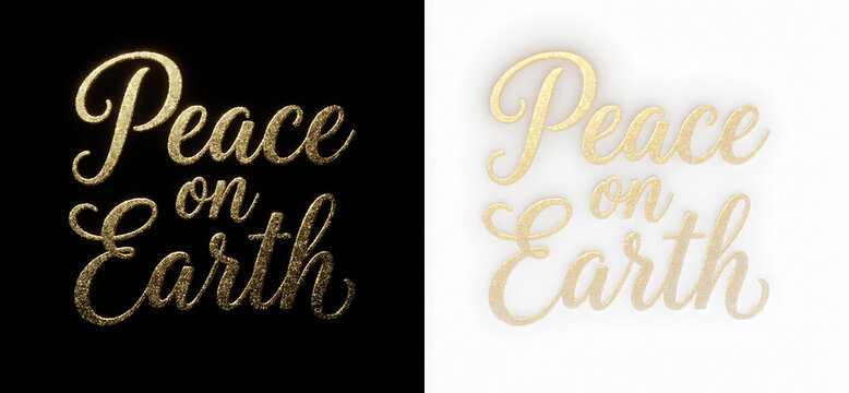 Gold glitter peace on earth text typography isolated on transparent background
