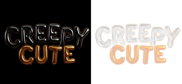 Creepy cute foil balloon letters isolated on transparent background