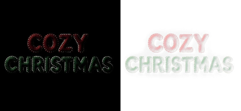 Cozy christmas felt lettering text isolated on transparent background