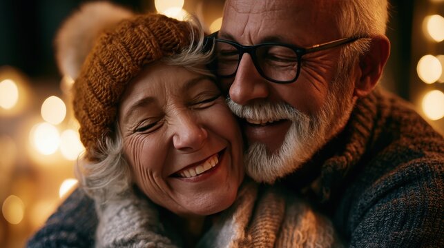 couple senior family smile and happy activity together, cuddling, warm hugs, senior or adult love, married couple, warm family. Husband and wife in love so fun in important days, celebrating