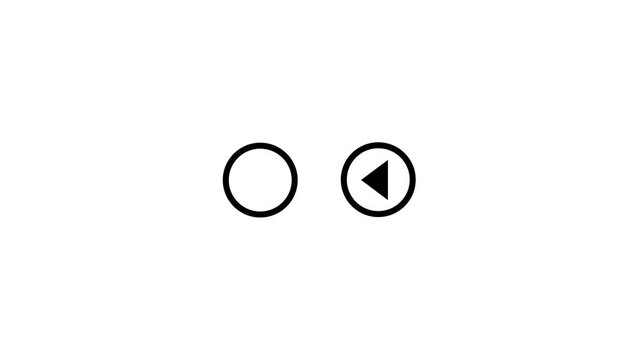 Black circular play and rewind arrow buttons side by side on a white background. Minimalist media control icon set with bold outlined circles and triangle symbols, ideal for video player
