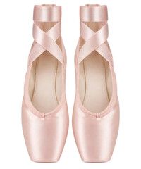 Pair of elegant pink satin ballet pointe shoes isolated on a clean white background studio shot © Sapphire