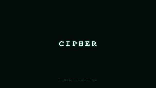Cyber security cipher text glowing in bright green with decryption key verified access granted text below