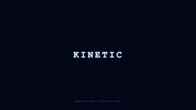 Minimalist kinetic typography text design featuring glowing white title against dark sleek background with small tech subtitles