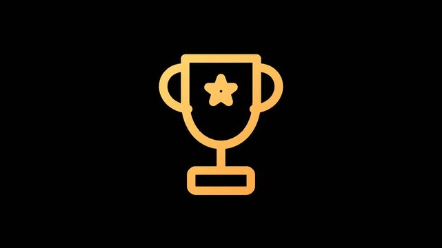 An animated yellow outline trophy icon drawing itself on a transparent background