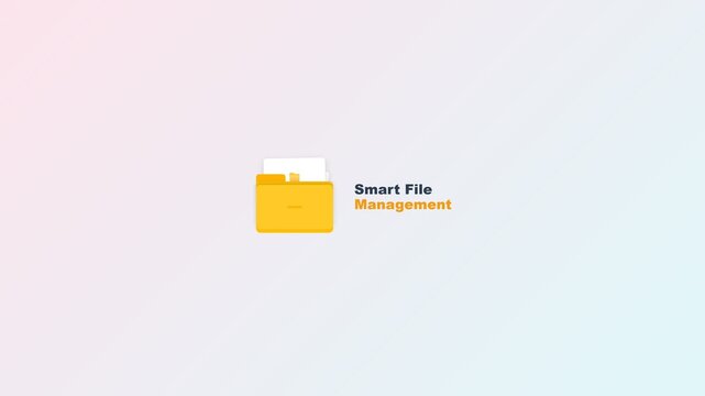 Smart file management icon with yellow folder and documents on soft background