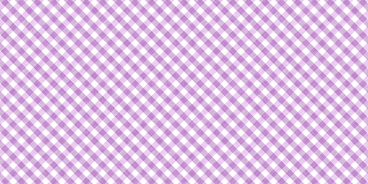Lavender argyle. Purple diamond pattern background. Violet plaid. Soft purple checkered pattern. Lavender gingham checkered pattern with fabric texture.
