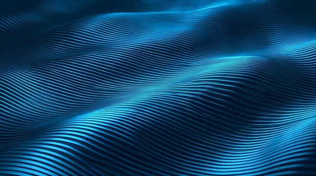 Abstract Blue 3D Wave Surface with Futuristic Digital Texture and Smooth Flowing Lines