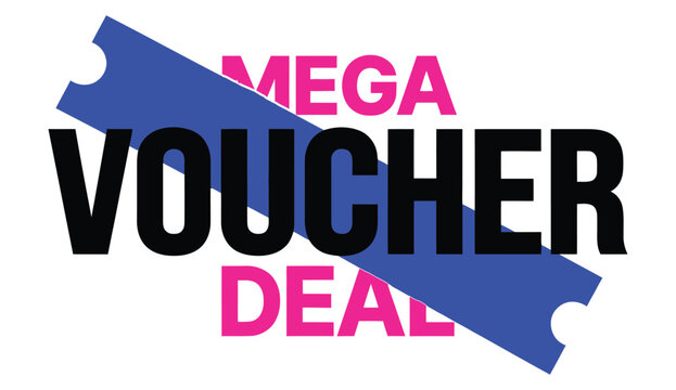 Colorful voucher graphic with the words mega voucher deal in bold typography