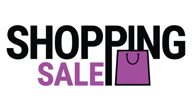 Shopping sale typography design with pink bag illustration for retail promotions