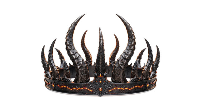 Dark fantasy horned crown with black spikes, gothic demon tiara on white background, evil king headpiece prop for Halloween costume