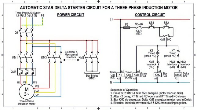Automatic star delta starter circuit diagram for three phase
