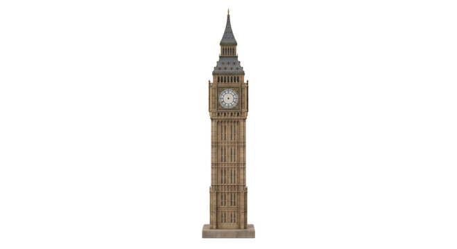 Detailed miniature Big Ben clock tower model isolated against a solid black background