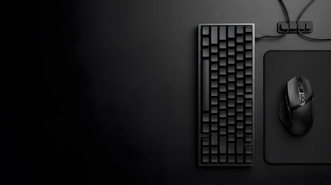 Top view of mechanical keyboard and gaming mouse on large mousepad for clean workstation setup.