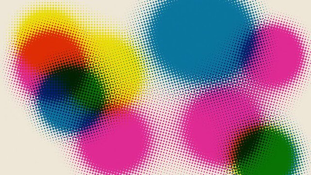 Risograph Halftone Dots Abstract Background, Pink Blue Yellow Print Texture Loop