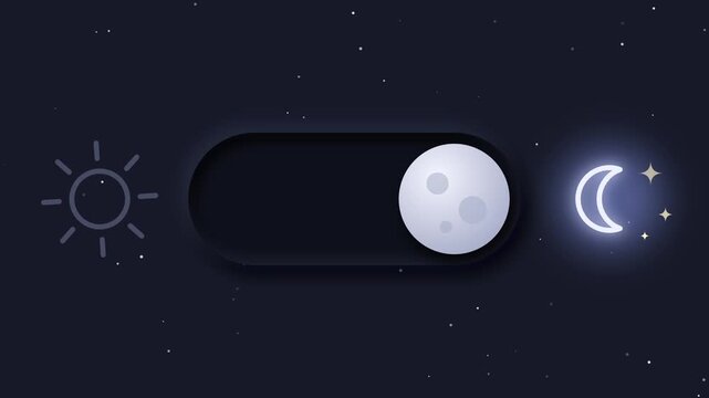 Day and night mode toggle switch animation on a digital user interface on light dark