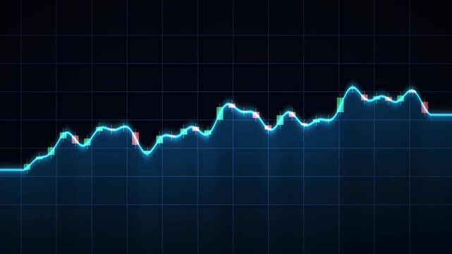 Rising financial chart lines and graphs animation on dark background