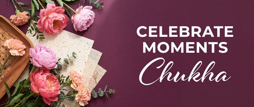 Korean celebration banner with pink peonies carnations and traditional hanji paper on purple background for chukha congratulations greeting card mother day parents day holiday event design template
