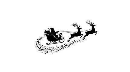 Silhouette of santa claus in a sleigh with reindeer isolated on transparent background © Emdadul