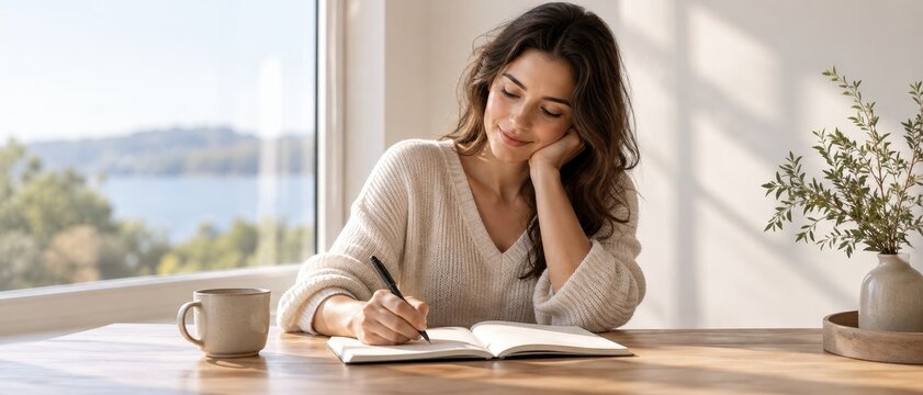 woman practices therapeutic journaling at home