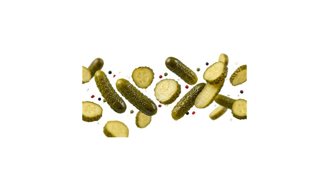 Pickles and peppercorns isolated on transparent background