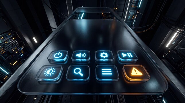 Advanced digital control panel features illuminated touch buttons for device management in dark environments providing users with intuitive navigation and system monitoring capabilities through