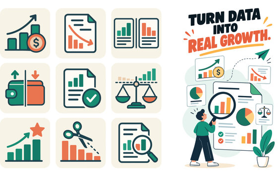 Business Financial Growth and Cost Analysis Vector Icon Set