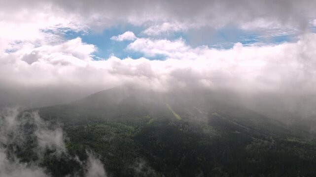 Cloudscape Over The Sniezka Peak Within Karkonosze National Park Near Karpacz, Lower Silesian Voivodeship, Poland. Aerial Shot