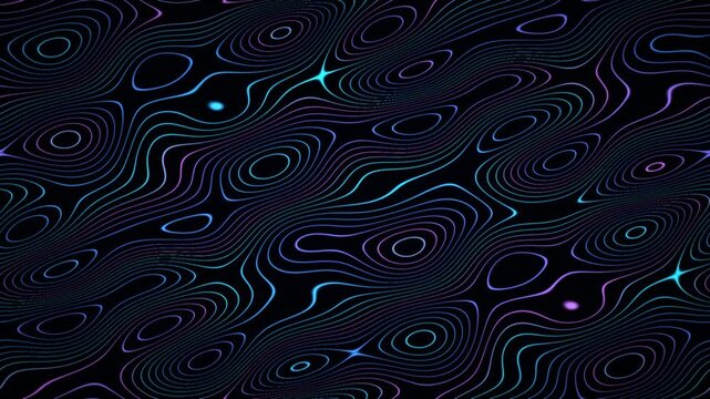 Flowing neon topographic contour lines abstract technology background loop