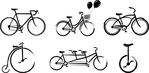 Collection of diverse bicycle from penny-farthing to tandem © Mili
