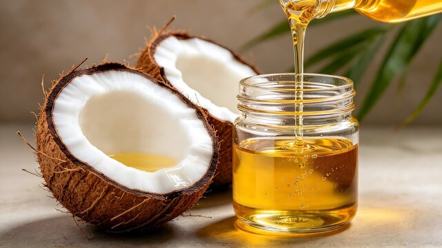 Pouring Fresh Pure Coconut Oil into Glass Jar