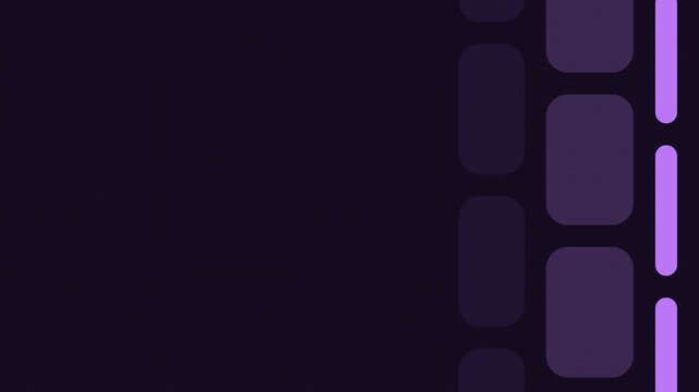 Seamless 4K looping abstract motion background: vertical bands background drifting upward, in purple and violet on a dark backdrop with generous copy space for your own title. Minimal flat vector shap