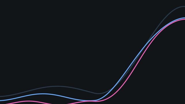 Animated geometric background with flowing wave lines slowly drifting in blue and azure on a dark backdrop. Smooth 4K seamless loop with simple flat vector shapes and plenty of empty space for text. W