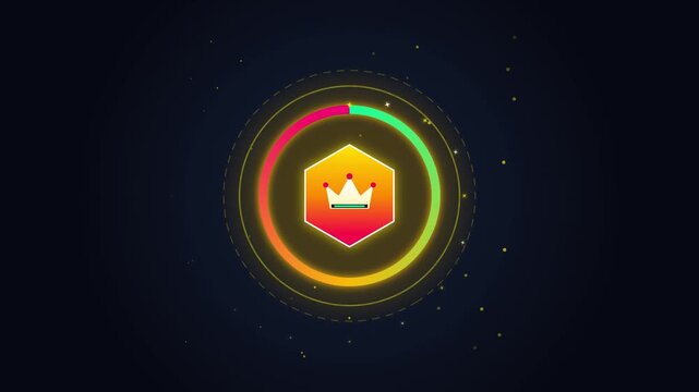 Golden crown achievement badge icon with circular progress bar ring for mobile game interface UI UX design element